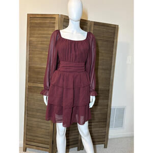 Burgundy Plus-Size Ruffle Dress